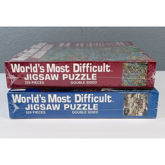 2x World's Most Difficult JIGSAW PUZZLE 529pc DOGS FISHING Double-Sided NIB NEW - Picture 2 of 6